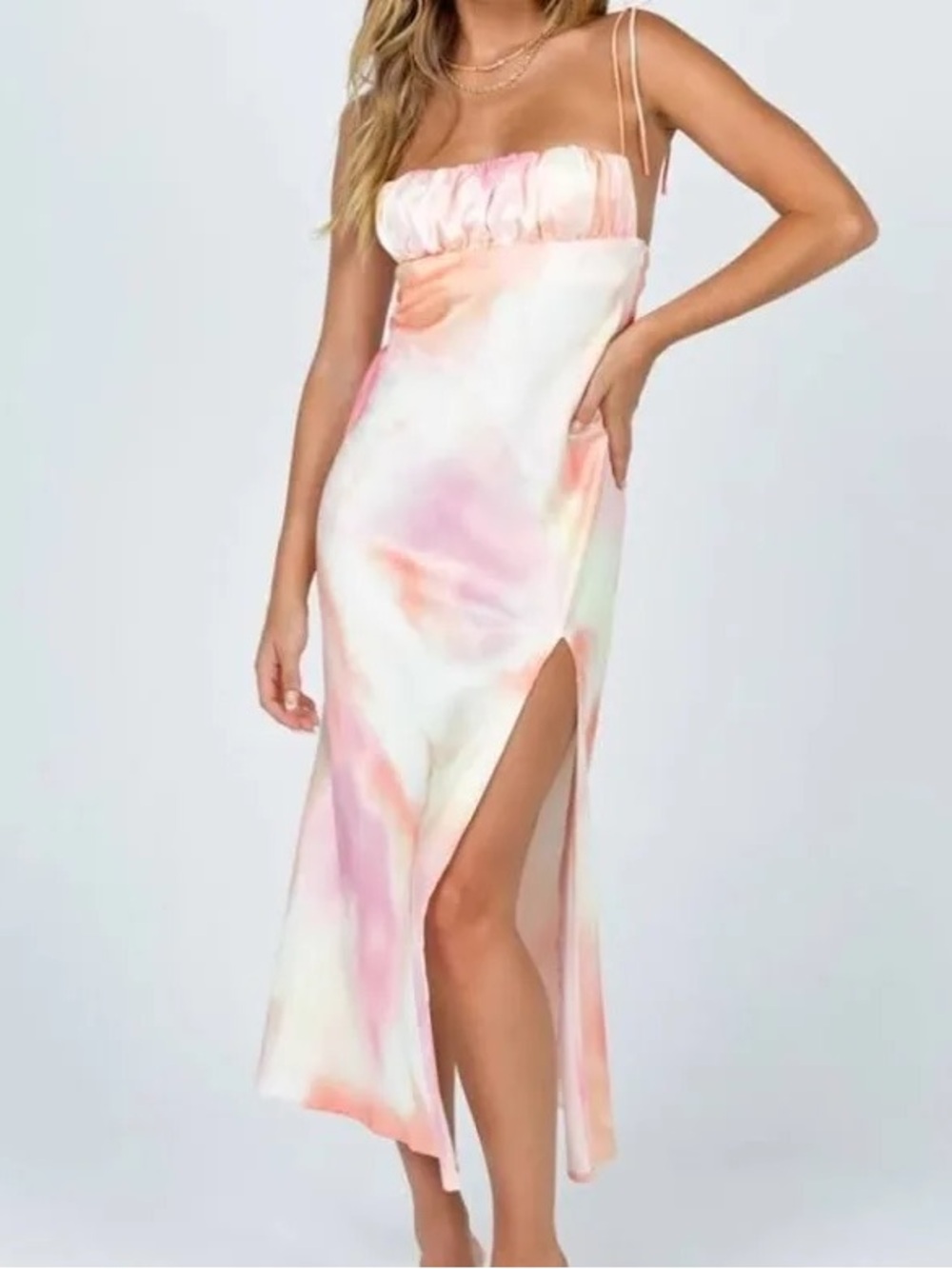 Princess Polly Carsa Pastel Tie Dye Satin Midi Slip Dress Size US 4